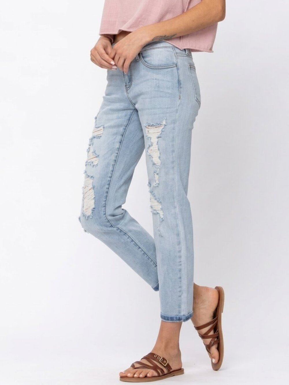 Judy Blue Mid-Rise Destroyed Boyfriend Fit Women's Jeans Size 3/26